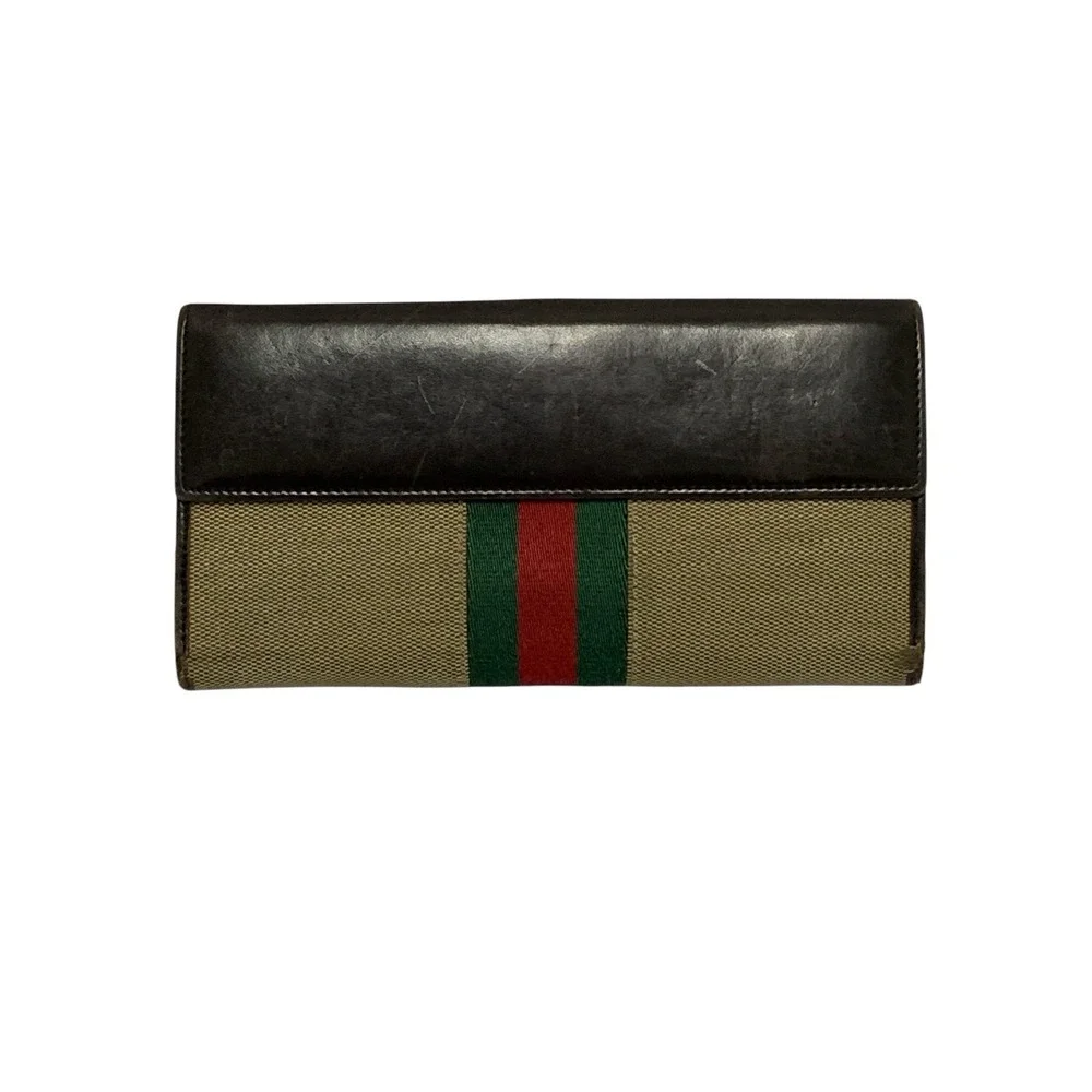 Gucci Jackie Continental Long Wallet Brown Leather & Canvas with Silver Hardware - Picture 2 of 12
